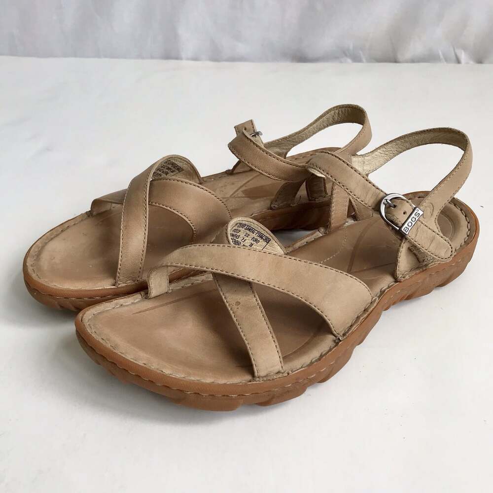Bogs Womens 7.5 38 Todos Beige Distressed Leather Ankle Strap Sandals Shoes